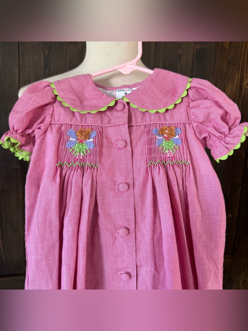 Girls Castles & Crowns Vintage Style Fairy Smocked Dress 12 Months Red Gingham